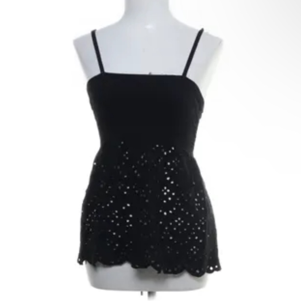 NWT Black Smocked Eyelet Floral Top